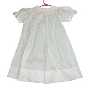 Strasburg by Sherree Aust White Smocked Pink Floral Heirloom Baby Dress 18m
